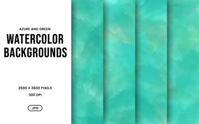 Watercolor Background Set – Azure Blue &amp;amp; Soft Green Abstract Digital Paper, Texture Collection