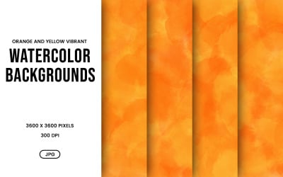 Watercolor Background Set – Vibrant Orange &amp;amp; Yellow Abstract Digital Paper, Texture Collection