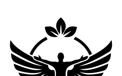 Winged Human Wellness Logo With Leaves Circle Emblem For Holistic Health Spa And Natural Healing