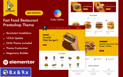 Wowburg - Адаптивна Prestashop тема для магазину швидкого харчування та напоїв