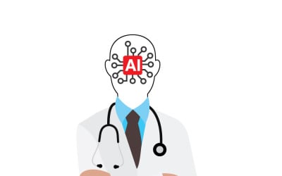 AI Doctor with Processor Head – Futuristic Healthcare and Medicine Technology Concept