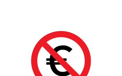 Icona di divieto della valuta Euro – Segnale di stop al denaro con cerchio proibito, illustrazione vettoriale
