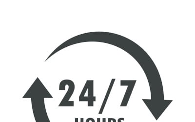 24/7 Hours Round-the-Clock Service Icon With Arrows — Continuous Support And Availability