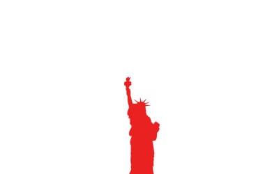 Red Statue Of Liberty Silhouette Over Curved Horizon Minimal American Freedom Landmark Icon