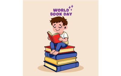 A Boy Sitting on a Pile of Colorful Books