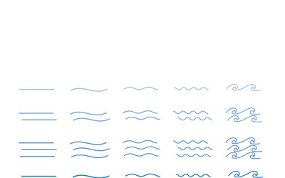 Linien-Set „Blaue Wasserwellen“ – Vektorillustration mit zickzackförmigen und wellenförmigen horizontalen Unterstreichungen