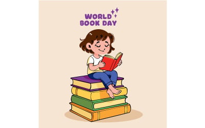 Girl Sitting on a Stack of Colorful Books