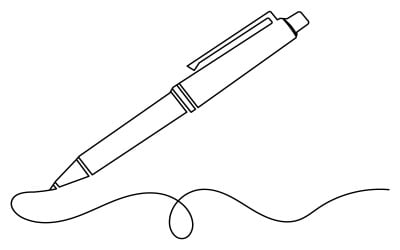 24. Desenho contínuo de uma linha feito com caneta esferográfica sobre fundo branco.
