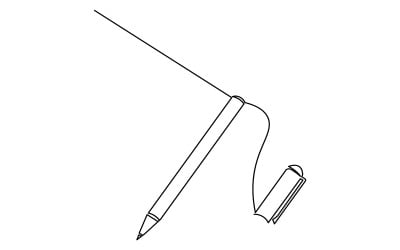 28. Desenho contínuo de uma linha feito com caneta esferográfica sobre fundo branco.