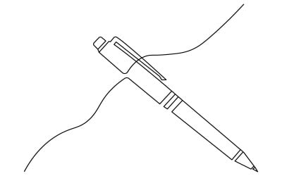 29. Desenho contínuo de uma linha feito com caneta esferográfica sobre fundo branco.