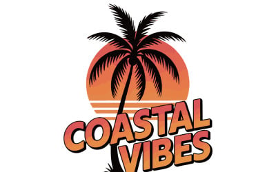 Retro Coastal Vibes Surf T-Shirt Design with Palm Tree Sunset