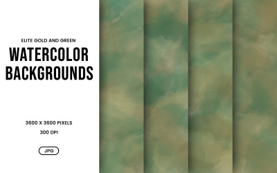 Watercolor Background Set – Elite Gold &amp;amp; Green Abstract Digital Paper, Texture Collection
