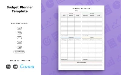 Budget Planner for Personal Finance – Business Planner, Expense Tracking, Clean Minimal A4