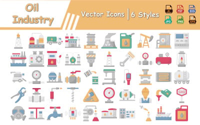 Oil Industry Icons Pack – Energy, Petroleum, Refinery, Gas, and Fuel Production, Vector Icons Set
