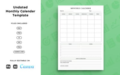Undated Monthly Calendar – Planner Template for Business Planning, Task Management, Minimal A4