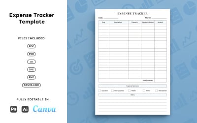 Expense Tracker Sheet for Budget Planning – Business Planner, Expense Log Tracking, Minimal A4