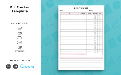 Bill Tracker Template for Budget Planning – Business Planner, Payment Log Tracking, Minimal A4