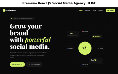 Tema Premium React JS para Agências de Mídias Sociais - Kit de Interface de Usuário