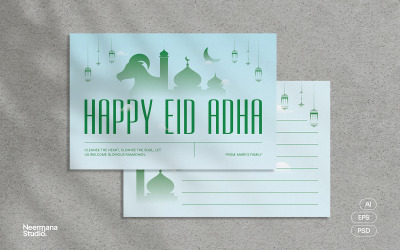 Blue Green Eid Al Adha Greeting Card