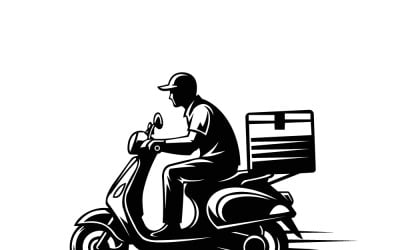 Delivery Scooter Courier With Cargo Box Riding At Speed — Fast Urban Parcel Delivery Illustration