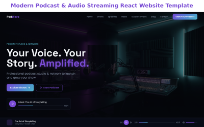 Podcast Studio Pro - повна SaaS-тема на React JS