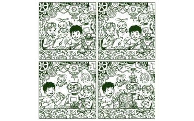 Children and Alien Friend Floating in Zero Gravity Space Station Illustration