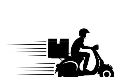 Fast Scooter Delivery Courier Icon With Package On Motorbike Silhouette For Express Shipping