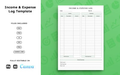 Income &amp;amp; Expense Log Template for Businesses – Finance Planner, Budget Tracking, Minimal A4