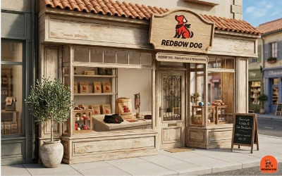 RedBow Dog-logo – Moderne huisstijl voor dierenwinkels