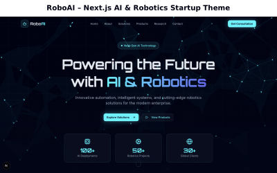 RoboAI – тема для стартапів Next.js, присвячена штучному інтелекту та робототехніці
