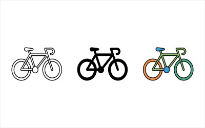 Three bicycle icons in different styles isolated on white background