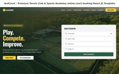 AceCourt – Premium Tennis Club &amp;amp; Sports Academy online court booking React JS Template