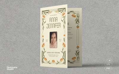 Beige begravningsprogram i jugendstil