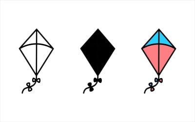 Colorful kite icons in different styles on white background