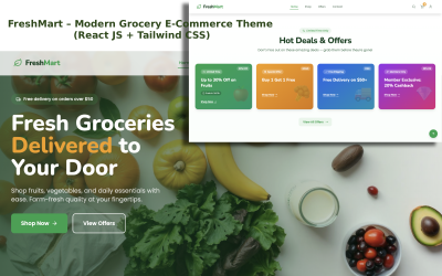 FreshMart – Tema moderno para comércio eletrônico de supermercado (React JS + Tailwind CSS)