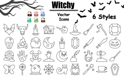 Häxmagiikonpaket – Mystisk ockultism, astrologi, tarot, trolldryck, månfaser för Halloween