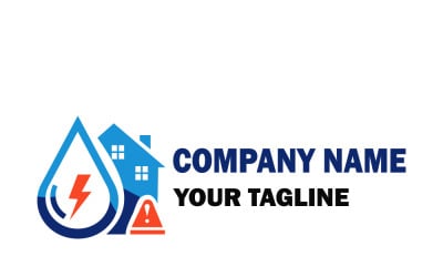 Home Services Logo With Water Drop, Lightning Bolt and Warning Icon