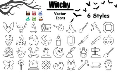 Pack d&amp;#39;icônes de magie ensorcelante – Mystique, occulte, astrologie, tarot, potions, phases de la lune pour Halloween