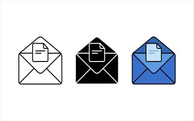 Set of envelope icons with documents inside in different colors on white background