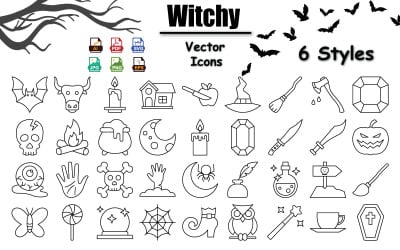 Witchy Magic Icons Pack – Mystical Occult, Astrology, Tarot, Potion, Moon Phases for Halloween