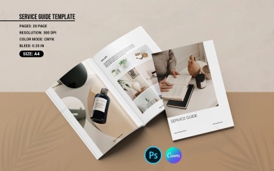 Mall för professionell serviceguide, Canva och PSD