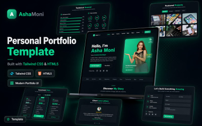 AshaMoni - Modèle de page d&amp;#39;accueil HTML5 Tailwind CSS pour portfolio personnel