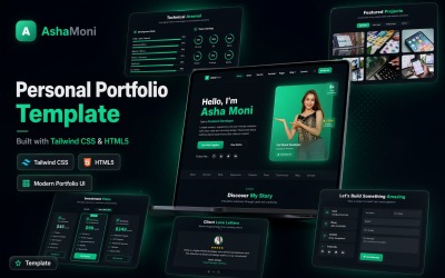 AshaMoni - Шаблон цільової сторінки Tailwind CSS для персонального портфоліо HTML5