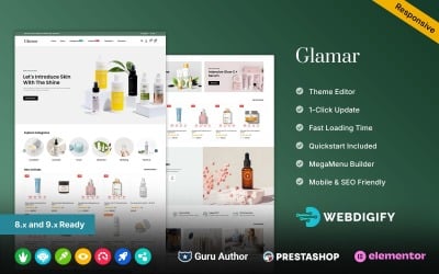Glamar - Kosmetika, hudvård och skönhetsprodukter Elementor PrestaShop-tema