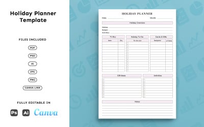 Holiday Planner for Individuals &amp;amp; Businesses – Event Planning, Task Management, Minimal A4
