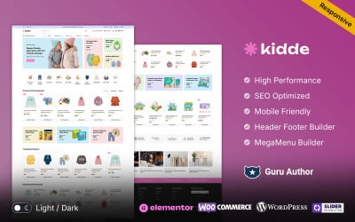 Kidde - Tema responsivo Elementor WooCommerce per bambini, negozio di abbigliamento e giocattoli.