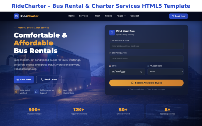 RideCharter - Шаблон HTML5 для услуг по аренде и чартеру автобусов