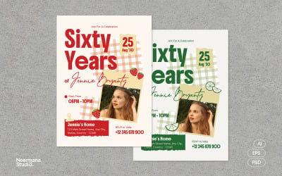 Röd Grön Retro Kreativ Födelsedagsinbjudan