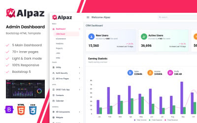 Alpaz - Modèle de tableau de bord d&amp;#39;administration HTML réactif