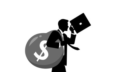 Businessman Carrying Heavy Money Bag With Briefcase Symbolizing Finance Burden And Corporate Stress